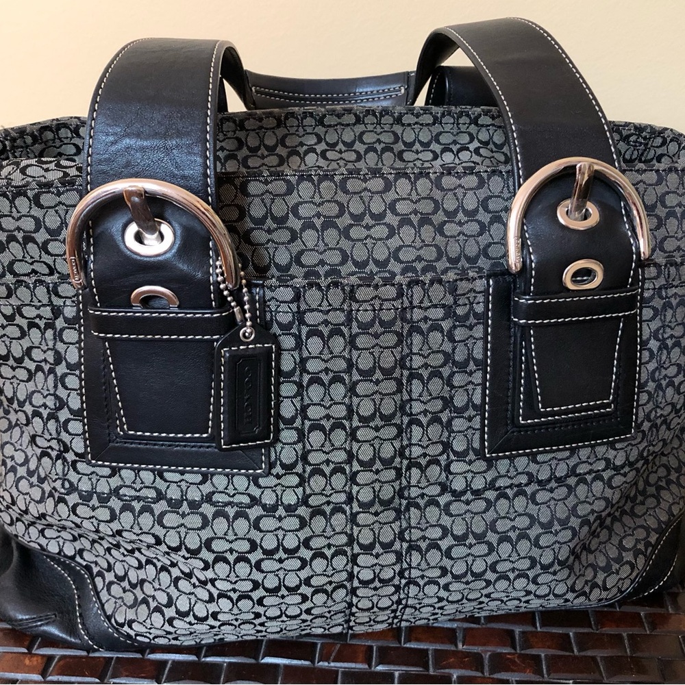 Coach signature “mini C” handbag. Leather & canvas.